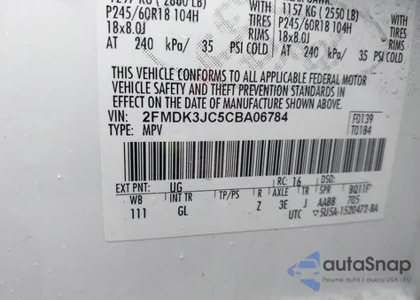 2012 Ford Edge Sel из США, поврежденный, VIN 2FMDK3JC5CBA06784